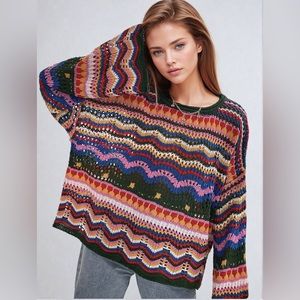 Oversized Chevron Pattern Open Drop Shoulder Sweater